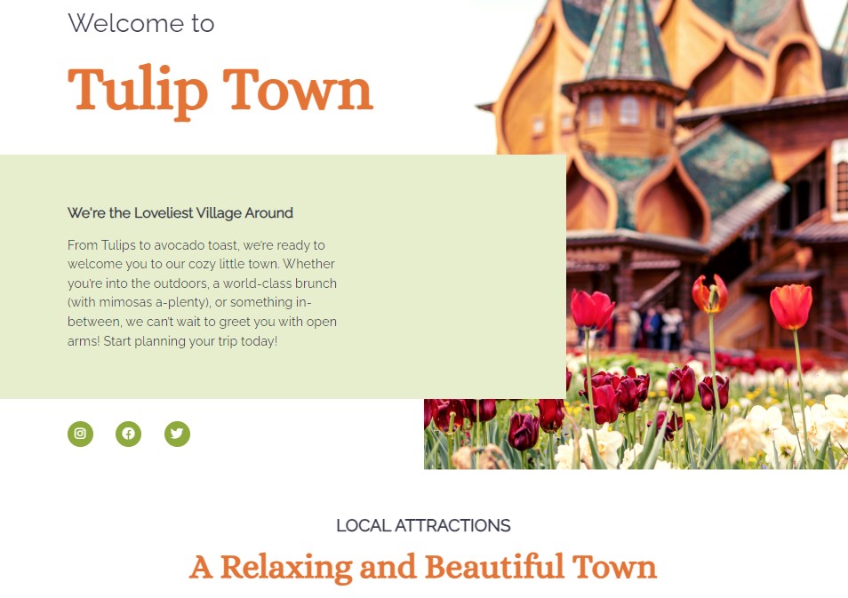 Tulip Town landing page